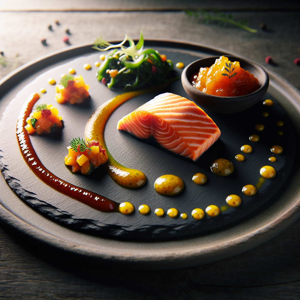 Gravlak de saumon émulsion chutney mangue