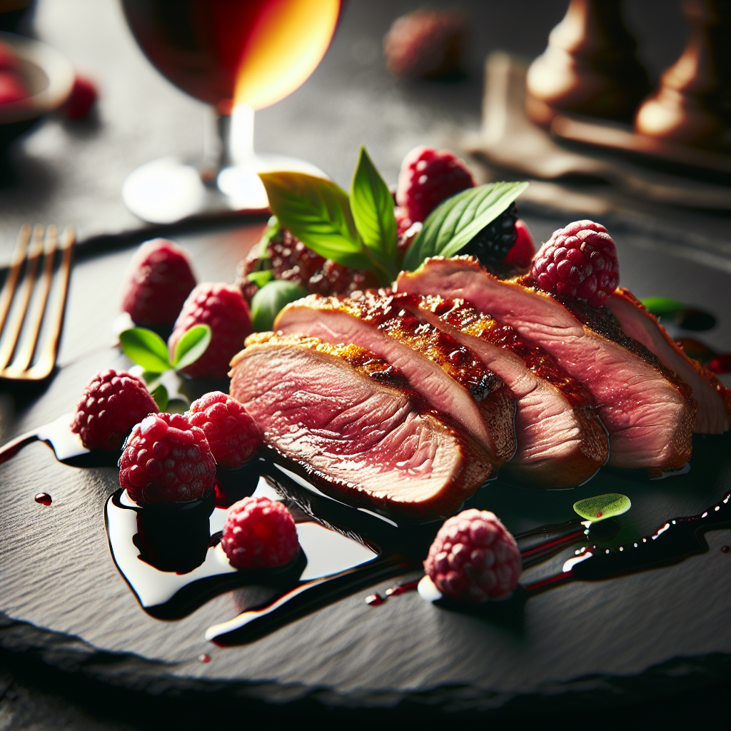 Demi-magret réduction balsamique framboises