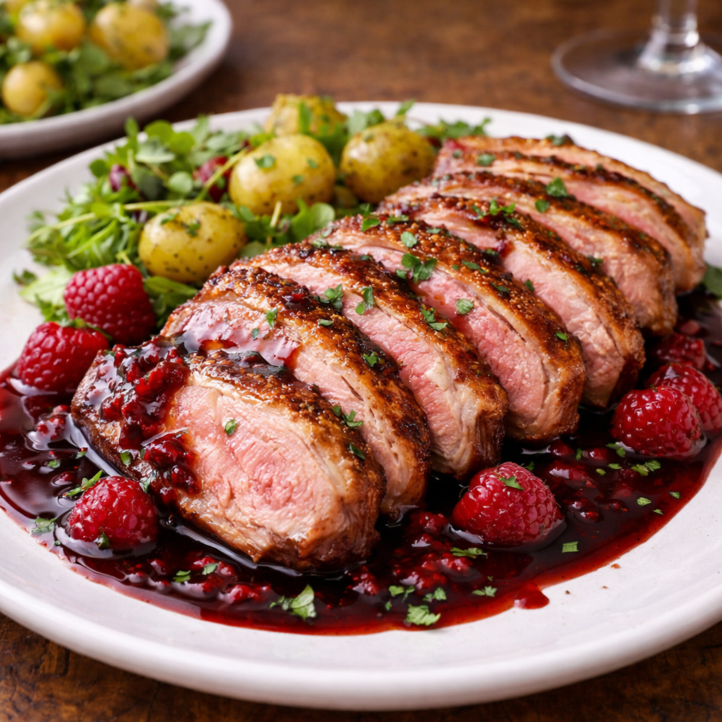 Le magret entier réduction framboise balsamique